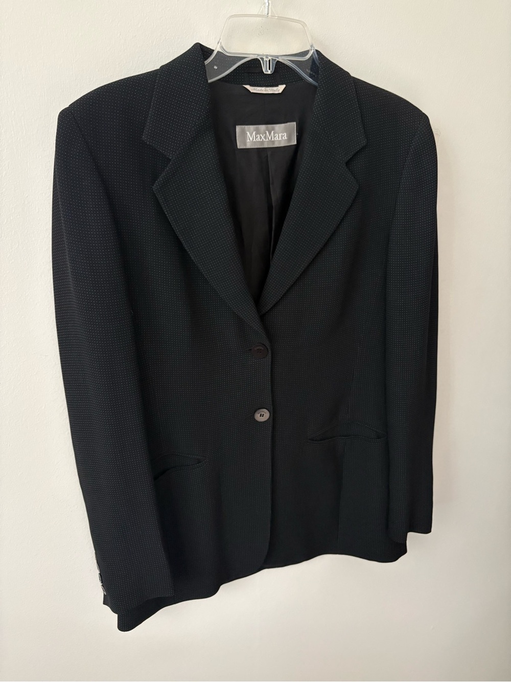 MaxMara Black Classic Single-Breasted Blazer with Micro Dot Print Size 12